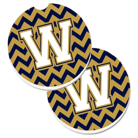 Carolines Treasures Letter W Chevron Navy Blue and Gold Set of 2 Cup Holder Car Coaster CJ1057-WCARC